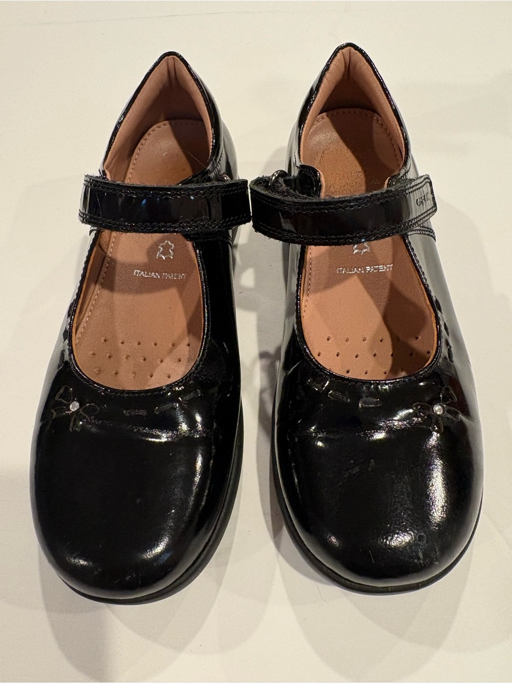 Geox Black Patent Mary Jane Shoes with Velcro Strap